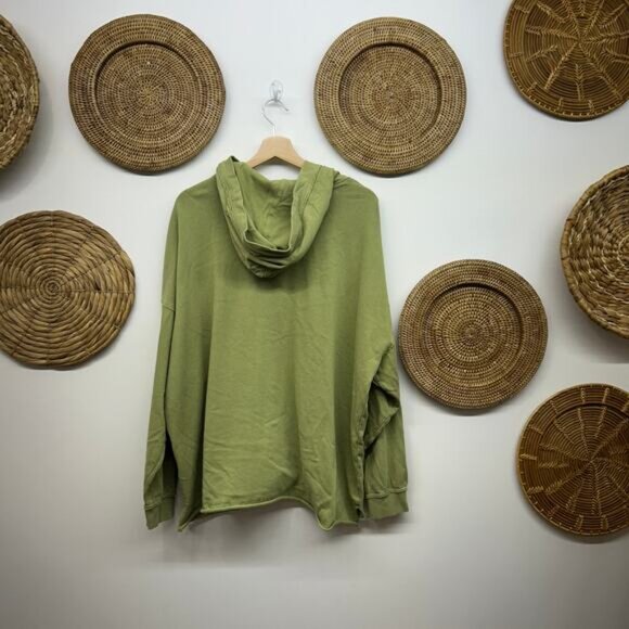 Aerie Green Lace Up Cut Out Oversized Hooded Sweatshirt Hoodie Large Knit Casual - Picture 2 of 6